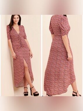 AFRM Suki Floral Ruched Maxi Dress Romantic Thanksgiving Fall NWT M